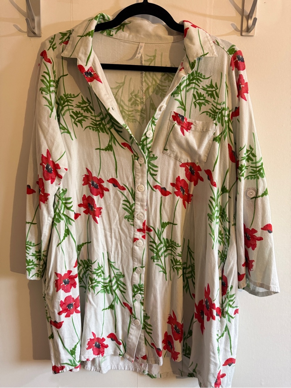 Blue Sky Clothing Co Linen Bamboo Floral Tunic Shirt Top Poppy Print Size M